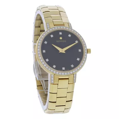 Movado Faceto Diamond Ladies Black Dial Swiss Quartz Watch 0607644 • $1450