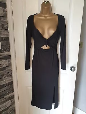 £6.99 • Buy New Look Uk12 Black Body Con Midi Dress With Cut Out Front And Back NWOTS 