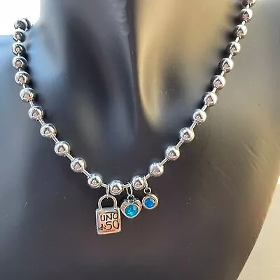 NEW Uno De 50 Brand Stainless Steel Necklace Blue Zircon Lock Charm Jewelry • $13.21