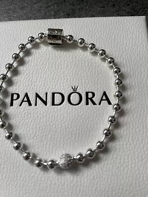 Genuine Pandora Beads & Pave Sterling Silver Bracelet Size 17cm Including Clasp • £45