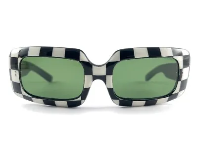 Mint Vintage Rectangular  Checked  Green Lenses 1960's Made In France • $399