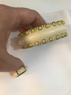 £18 • Buy Calvin Klein CK Ivory/ Gold Inlaid Bangle Bracelet   With Ring Size N