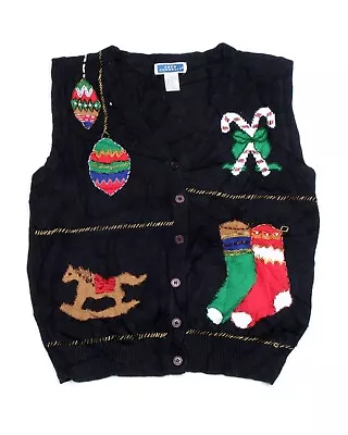 Black - Vintage UGLY Christmas Sweater Vest - LADIES - SMALL • $32.95