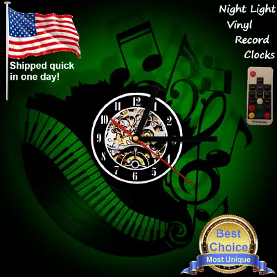 Piano Keyboard 88 Keys Notes Roll Vinyl Record LED Back Lit Art Wall Clock Decor • $29.69