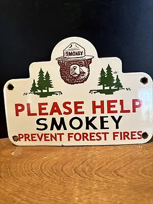 Vintage Style “smokey Prevent Forest Fires” Porcelain Sign 5.75x8 Inch • $85