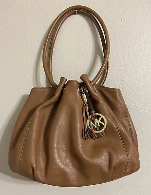 Michael Kors Brown Tan Pebble Leather Ring Shoulder Handbag Tote Purse Satchel • $79.99