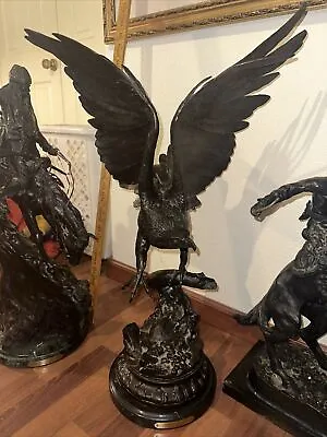 The Eagle By Jules Moigniez Bronze Statue With Marble Base_ 32  Tall By 20  • $1750