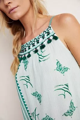 Anthropologie Claudette Tasseled Tank Top Blouse Vineet Bahl M Fish Butterfly  • $65