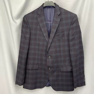 TED BAKER Endurance Purple Gray Plaid Wool Sport Coat Blazer Size 40R **Flaws • $35