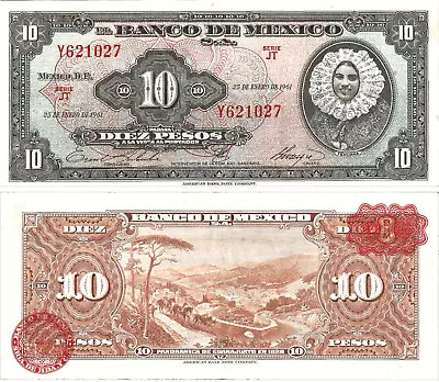 Mexico 10 Pesos Banco De Mexico 1-25-1961 Series JT S/N Y621027 P-58h • $7