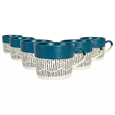 6x Blue 450ml Dipped Dash Stoneware Coffee Mugs Large Ceramic Tea Cups Set • £22