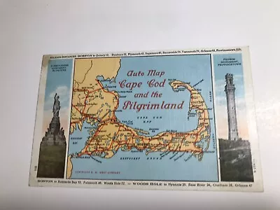 Vintage 1942 Auto Map Cape Cod And The Pilgrim Land Postcard • $3.99