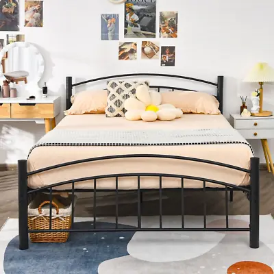 Sturdy Metal Platform Bed Frame With Elegant Headboard For Bedroom • £139