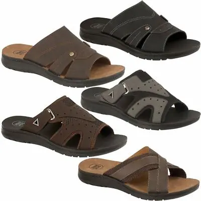 Mens Summer Sandals New Casual Walking Faux Leather Mules Beach Flip Flop Shoes • £11.95