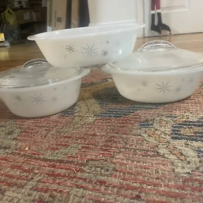 Vintage GlasBake Atomic Starburst Casseroles Set Of 3 RARE • $35