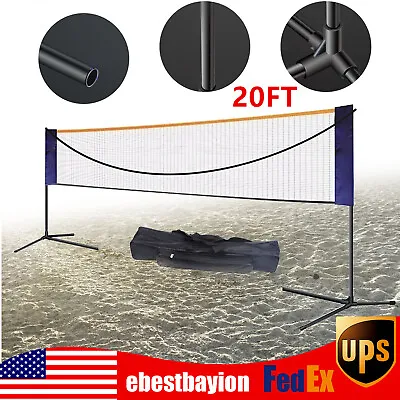 Portable 20ft Badminton Net Indoor Outdoor Volleyball Training Court Sports Tool • $48.45