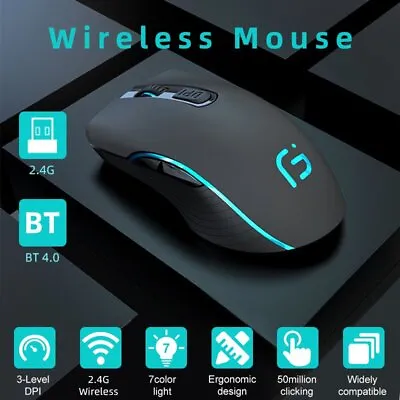 $31.45 • Buy Dual Mode Wireless Bluetooth Mouse Rechargeable Silent Ergonomic For PC Laptops