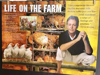 Paul McCartney Beatles Vintage PETA Animal Rights Activist Poster Farm Chickens • $24