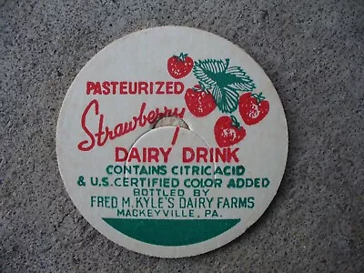 Fred M. Kyles Dairy Unused Strawberry Milk Bottle Cap Mackeyville PA Clinton Cty • $3.50