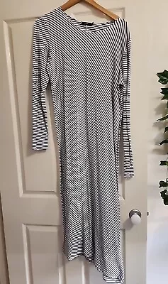 Bassike DRESS  Medium  Striped Grey And White Organic Cotton Asymetrical Dress • $60