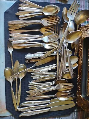 Vintage Antique Silverplate Flatware Silverware Mixed Lot 67 Pieces Only5 Knifes • $27