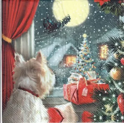 £1.29 • Buy 4 Single Paper Decoupage Napkins. Xmas, Christmas, Winter, Puppy, Dog, Gift -X73