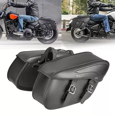 Motorcycle Saddle Bags PU Leather Luggage For Harley Sportster XL883 XL1200 Dyna • $129.99