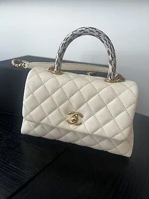 $7280 • Buy CHANEL Small Coco Handle CHAIN Flap White/ivory Caviar Bag! Rare