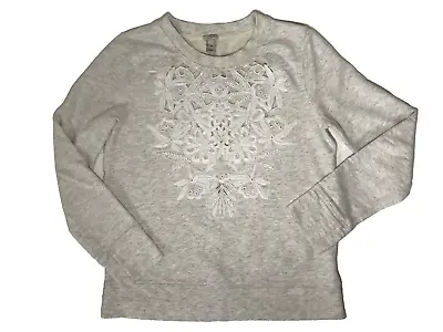 J CREW Embroidered Cutout Floral Sweatshirt Cream Gray Womens XSmall Pullover XS • $14