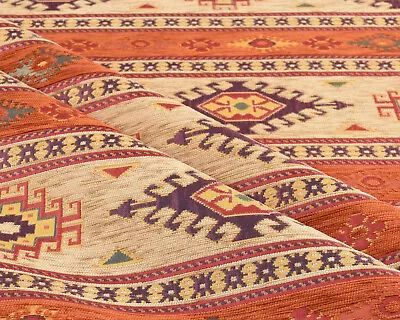 Ethnic Fabric Kilim Upholstery Tapestry Southwestern Aztec Orange Mexican Textil • $19.90