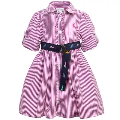 RALPH LAUREN Girls Shirt Dress Size Long Sleeve 2 / 2T Fuschia Button Up Belt • $32