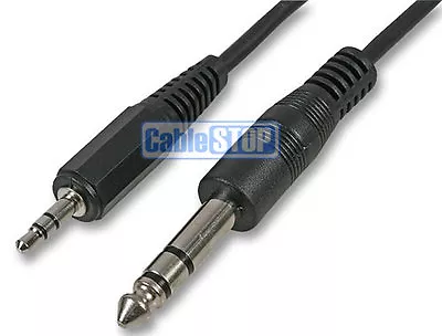 1.8m 3.5mm STEREO Mini Jack To 6.35mm 1/4  STEREO Plug Audio Cable Guitar Lead • £3.95