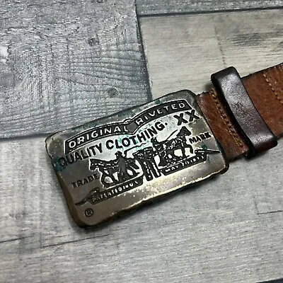 Vintage Levis Belt & Buckle Leather Made In Italy Size 106/42 • £49.99