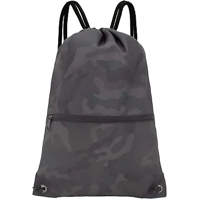 HOLYLUCK Men & Women Sport Gym Sack Drawstring Backpack Bag - Black Camo • $9.99