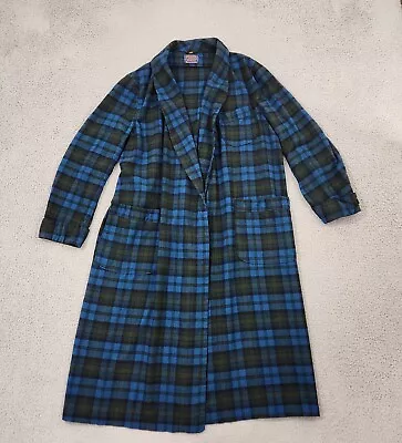 Vintage Pendleton Robe Mens Large Blue Plaid Tartan Bathrobe Wool No Belt • $33.95