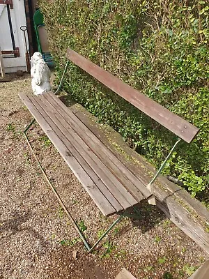 £375 • Buy Antique Wrought Iron And Hardwood Green Folding Garden Bench