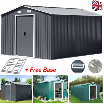 12X10 FT Extra Large Garden Metal Shed Tool Storage House Galvanised With Base • £289.95