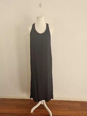 WITCHERY Size 16 Black Crepe High Neck Sleeveless Hi Low Maxi Dress Chambray • $34.95