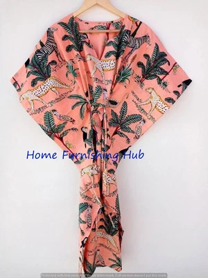 $42.74 • Buy Indian Multi Forest 100% Cotton Caftan Handmade Printed Kaftan Beach Night Dress