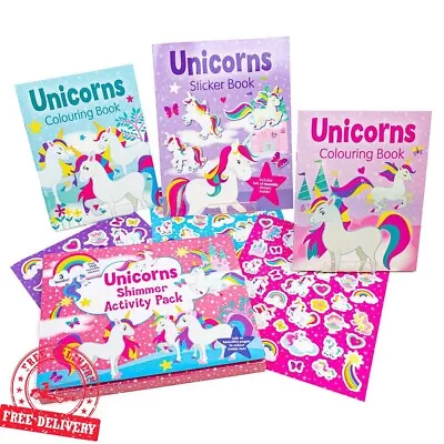 Unicorns Shimmer Activity Pack Kids Colouring Books & 150 Reusable Stickers Set • £6.90