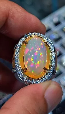 Natural Fire Opal Gemstone Solid 18k Yellow Gold Ring For Men #591 • $2655.27