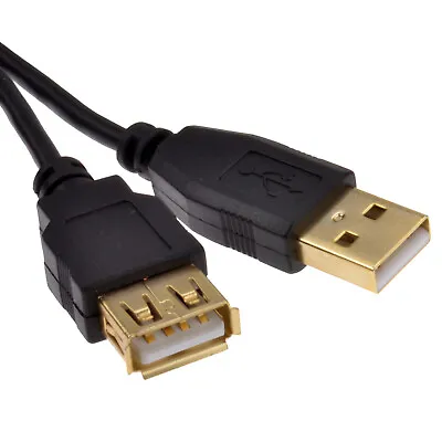 £3.49 • Buy GOLD USB 2.0 24AWG Copper EXTENSION Cable A Plug To Socket Lead 50cm/1m/2m/3m/5m