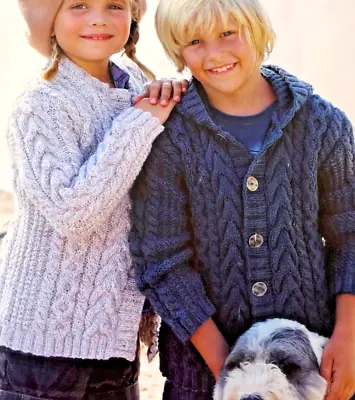 KNITTING PATTERN GIRLS BOYS 4 - 13 Yrs ARAN CABLE CARDIGAN  HOODIE Pattern - 37. • £2.20