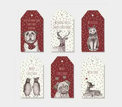 East Of India Christmas Animals Gift Tags 6pc Cat Dog Deer Penguins Luggage Tag • £4.50