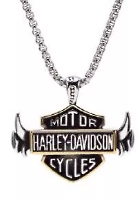 Harley Davidson Necklace With 22” Steel Chain ~ Solid Stainless Steel ~Gold Trim • $20