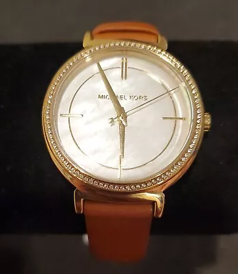 Michael Kors Womens Cinthia Gold Tone Brown Leather Mother Of Pearl Watch MK2712 • $65