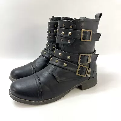 Bamboo Biker Goth Combat Rock Ankle Fighter Black Boots Women's Shoe Size 8 • $28.90