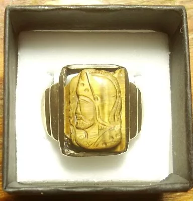 10k Gold Tigers Eye Knight Cameo Vintage Men’s Ring Size 8.5 10.8 Grams Scrap? • $307.25