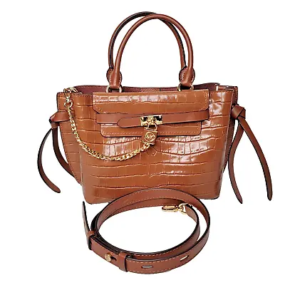 Michael Kors Hamilton Legacy Croc Embossed Leather Belted Small Satchel EUC • $249