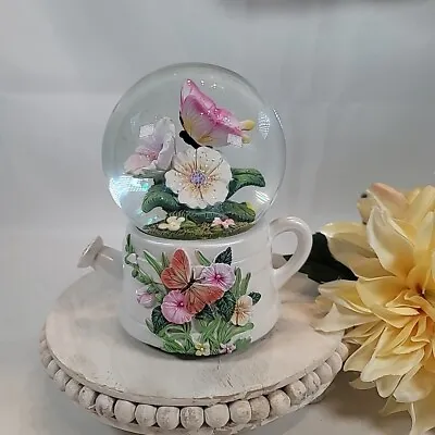 Floral Watering Can W/ Flowers & Butterflies Musical Snow Globe Spring Easter • $24.95